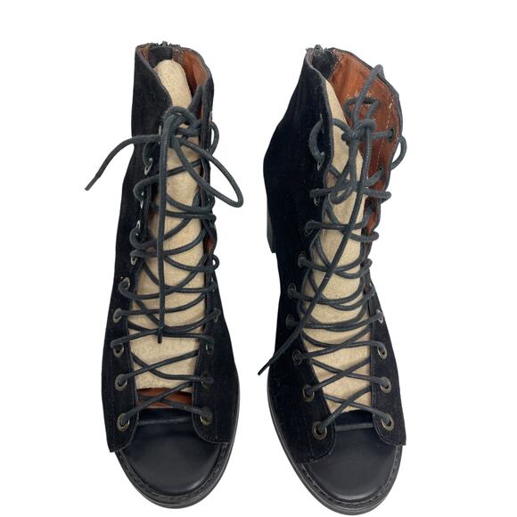 Jeffrey Campbell Cors peep toe lace up suede heel booties size 11 black - Picture 2 of 11